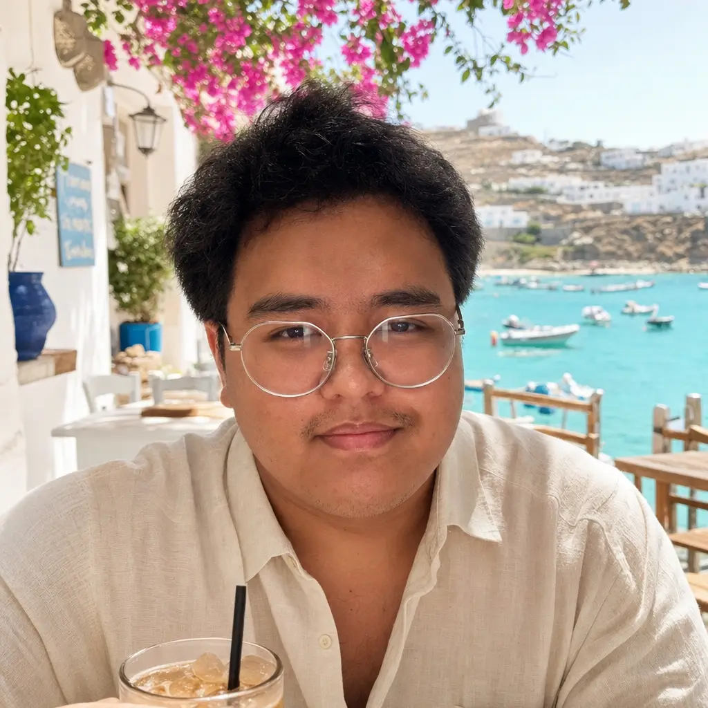 AI portrait: Greek Island Cafe (Travel / Lifestyle)